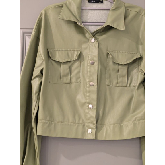 Women's SHEIN Green Faux Leather Cropped Jacket M - Picture 3 of 8